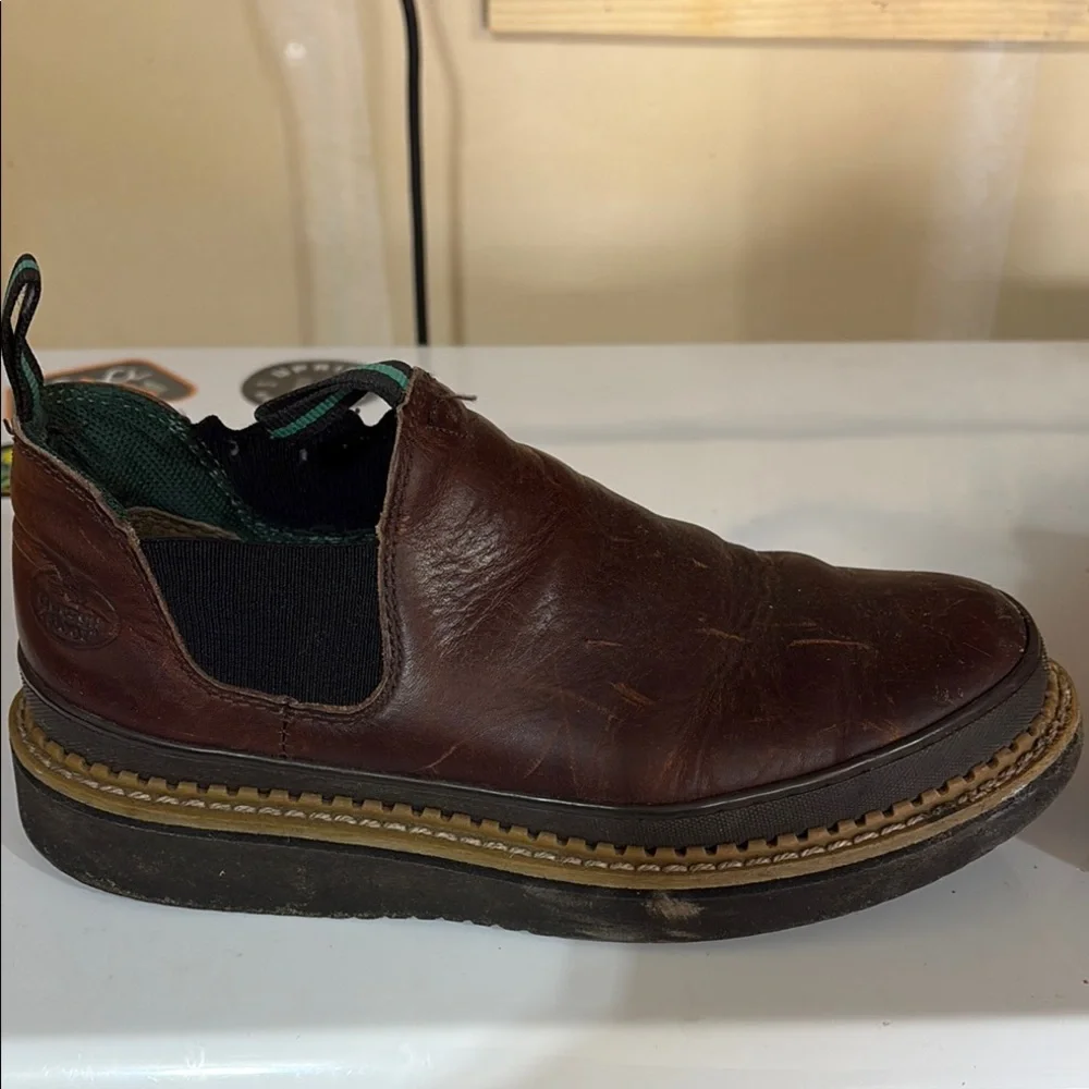 Georgia Boot Brown Leather Slip-On Loafers with Elastic Panels - Picture 4 of 9